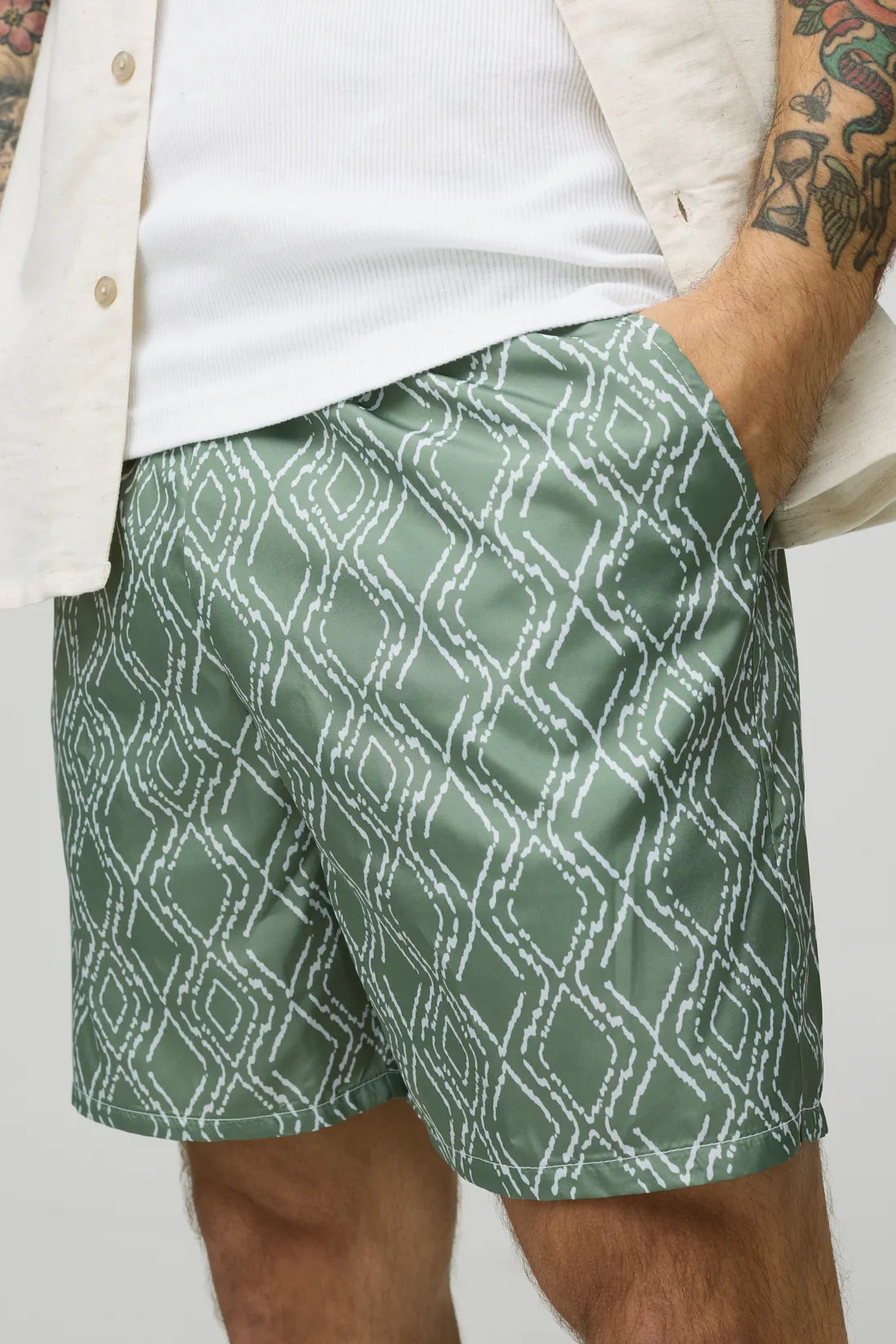 Abstract Pattern Mid Length Swim Short