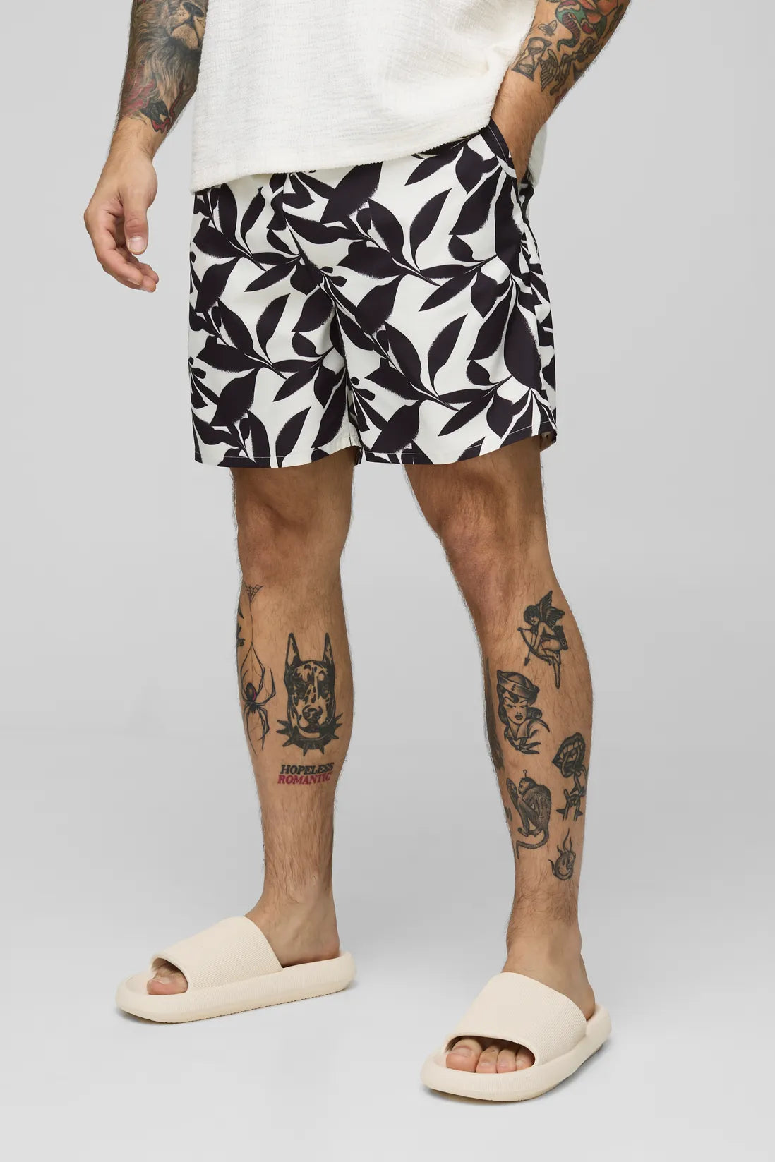 Leaf Print Mid Length Swim