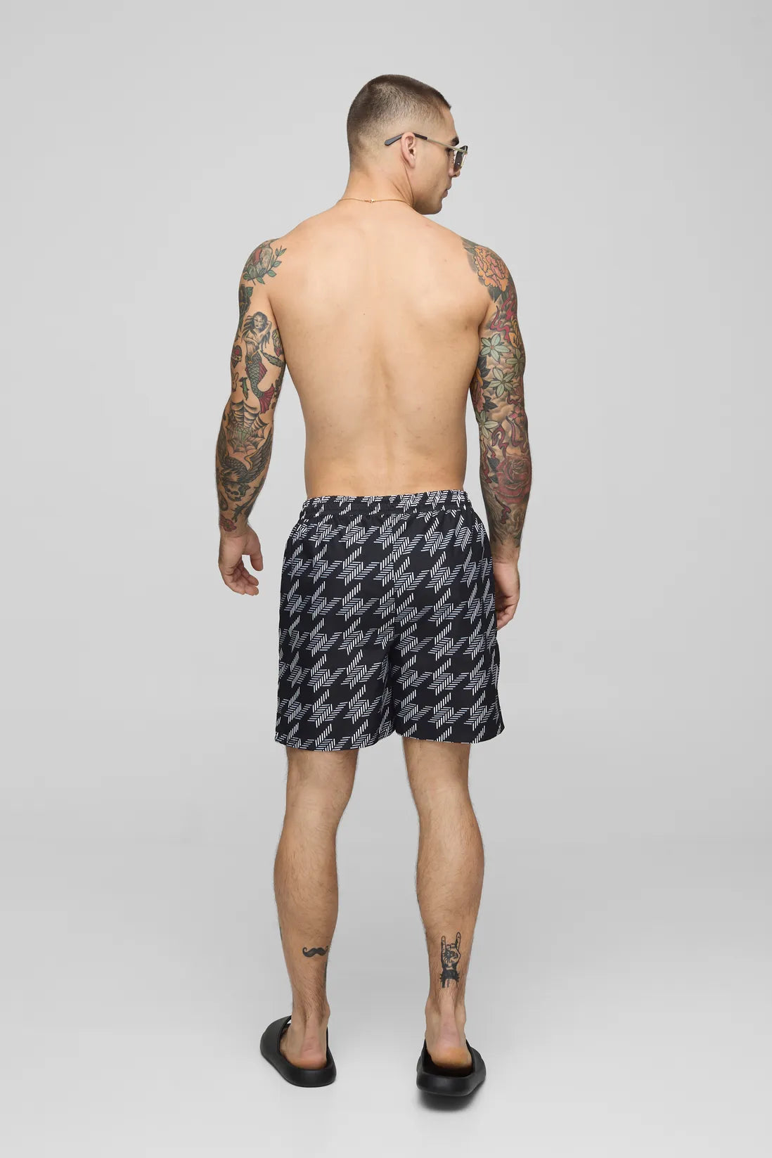 Houndstooth Print Mid Length Swim