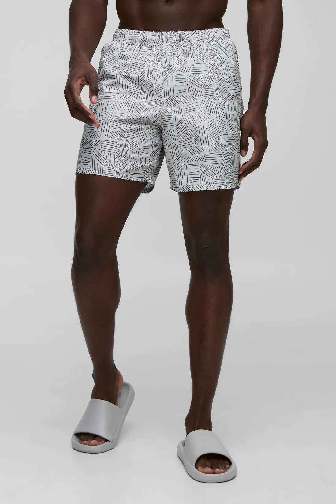 Abstract Printed Mid Length Swim Short
