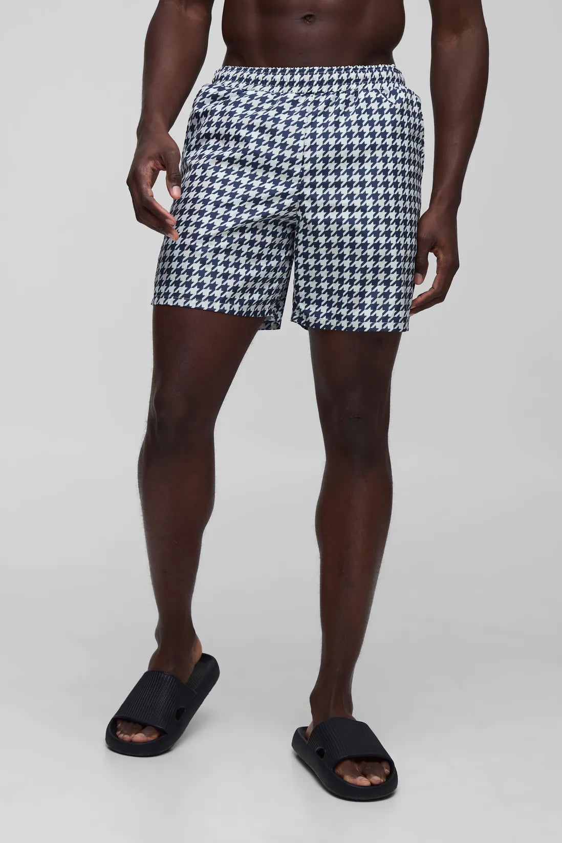 Houndstooth Printed Mid Length Swim Short