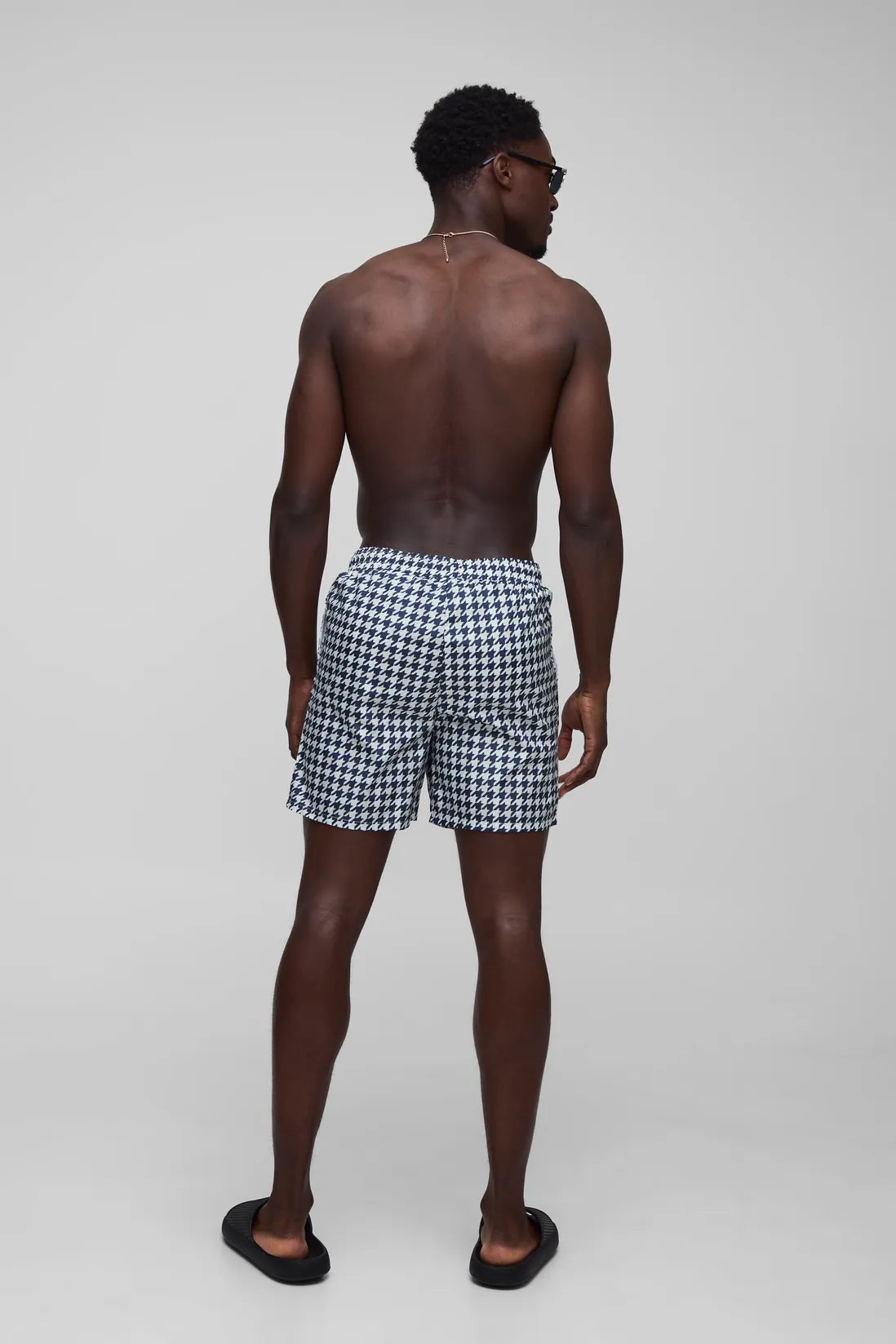 Houndstooth Printed Mid Length Swim Short