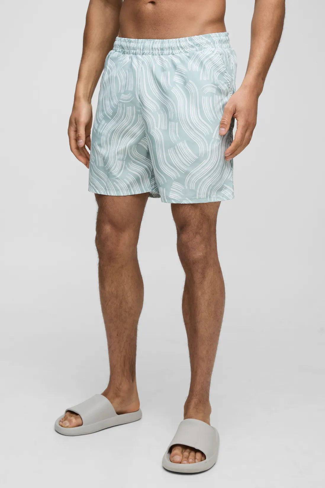 Abstract Printed Mid Length Swim Short