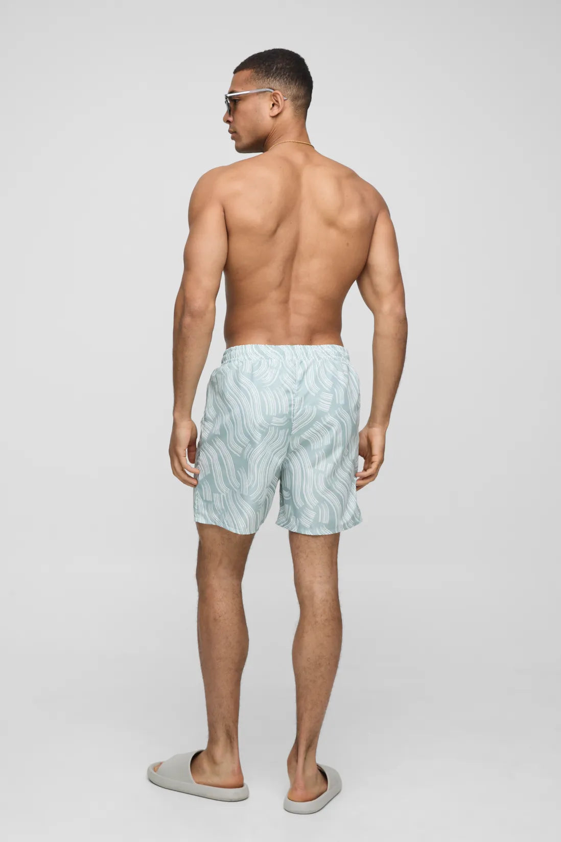 Abstract Printed Mid Length Swim Short