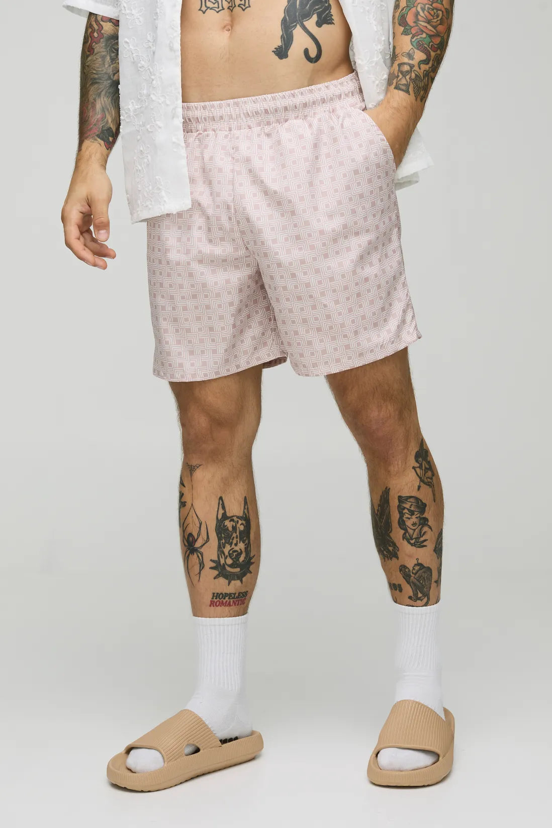 Mid Length Geo Print Swim Shorts