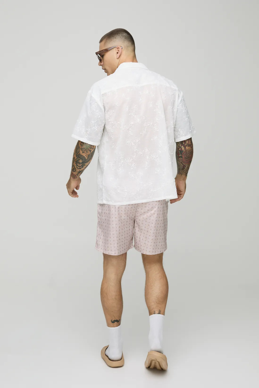 Mid Length Geo Print Swim Shorts