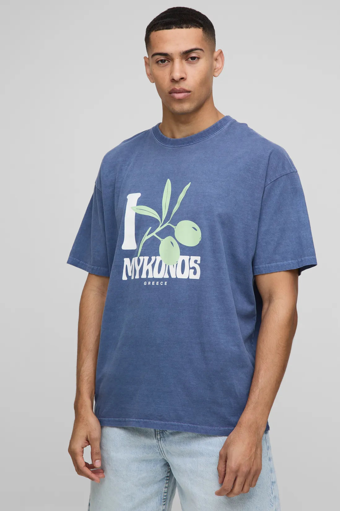 Oversized Mykonos Washed Printed T-Shirt