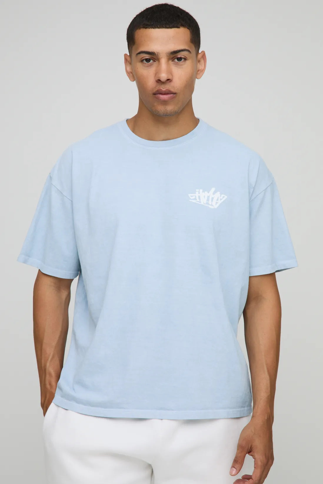 Oversized Homme Graffiti Print Washed T-Shirt