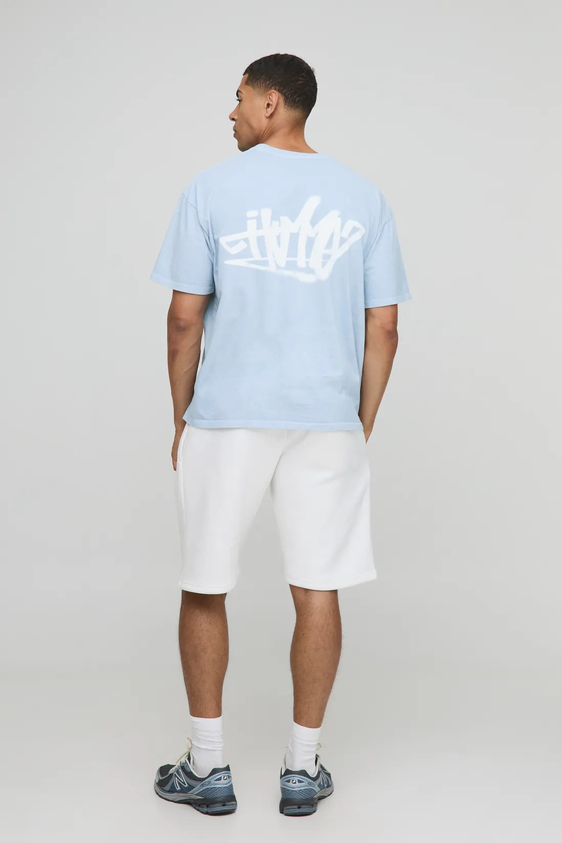 Oversized Homme Graffiti Print Washed T-Shirt