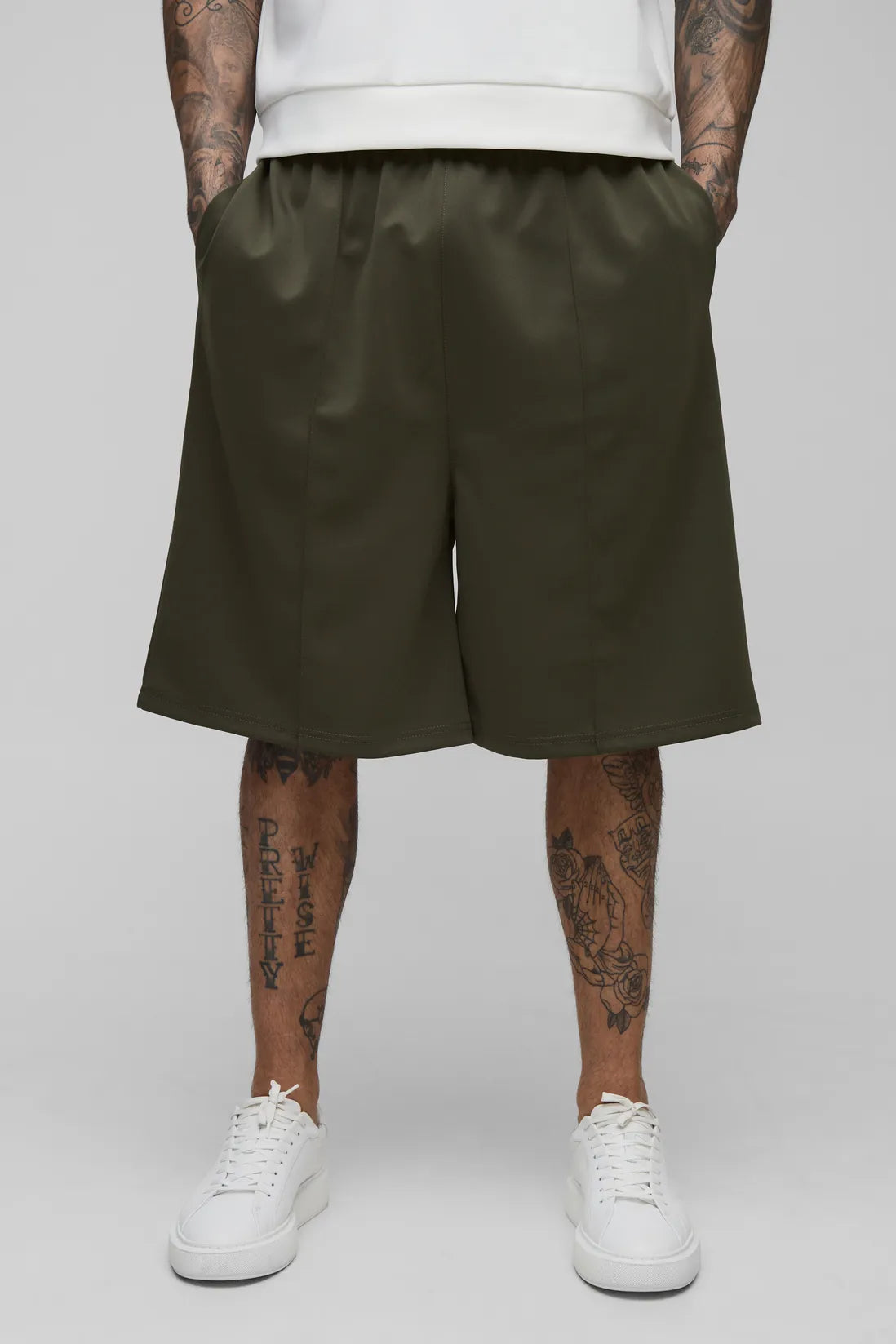 Tall Oversized Pintuck Dropped Crotch Scuba Shorts