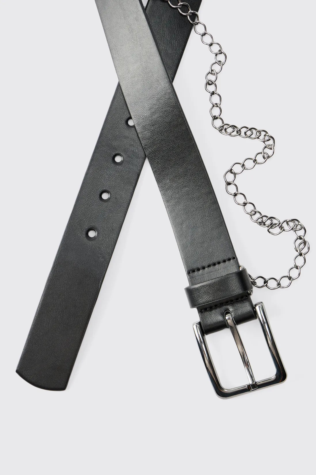 Faux Leather Belt With Chain