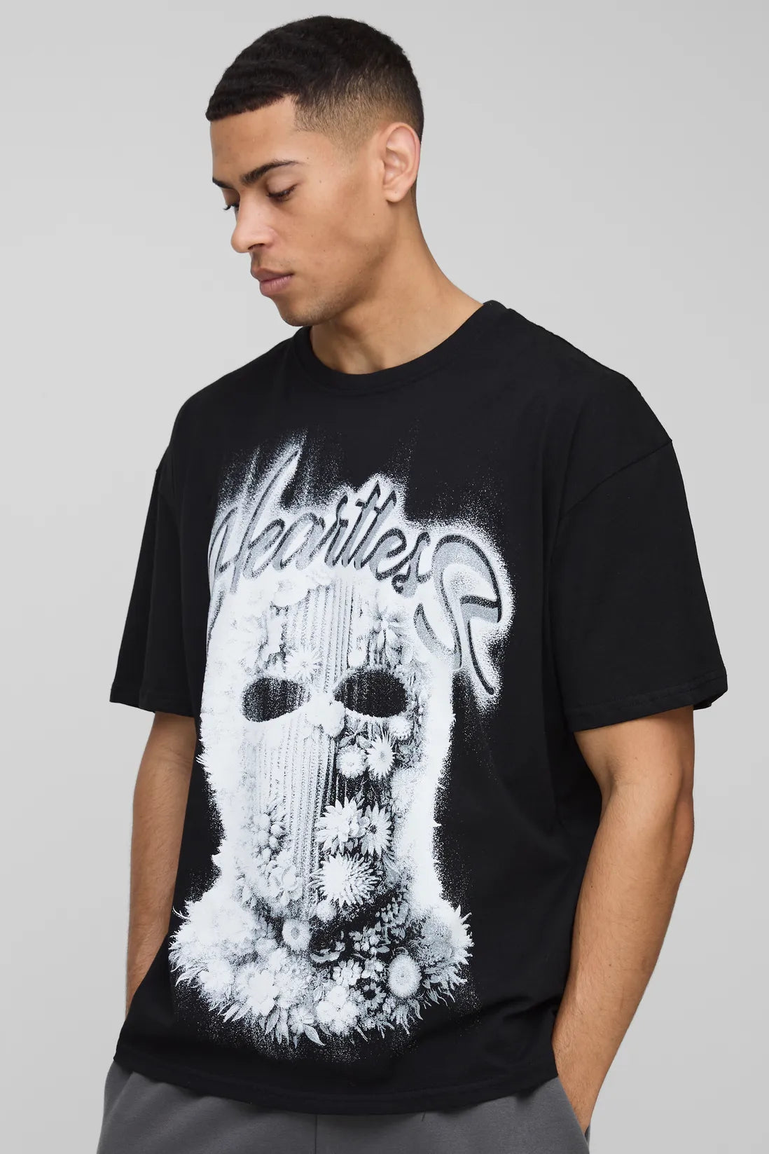 Oversized Heartless Floral Mask Printed T-Shirt