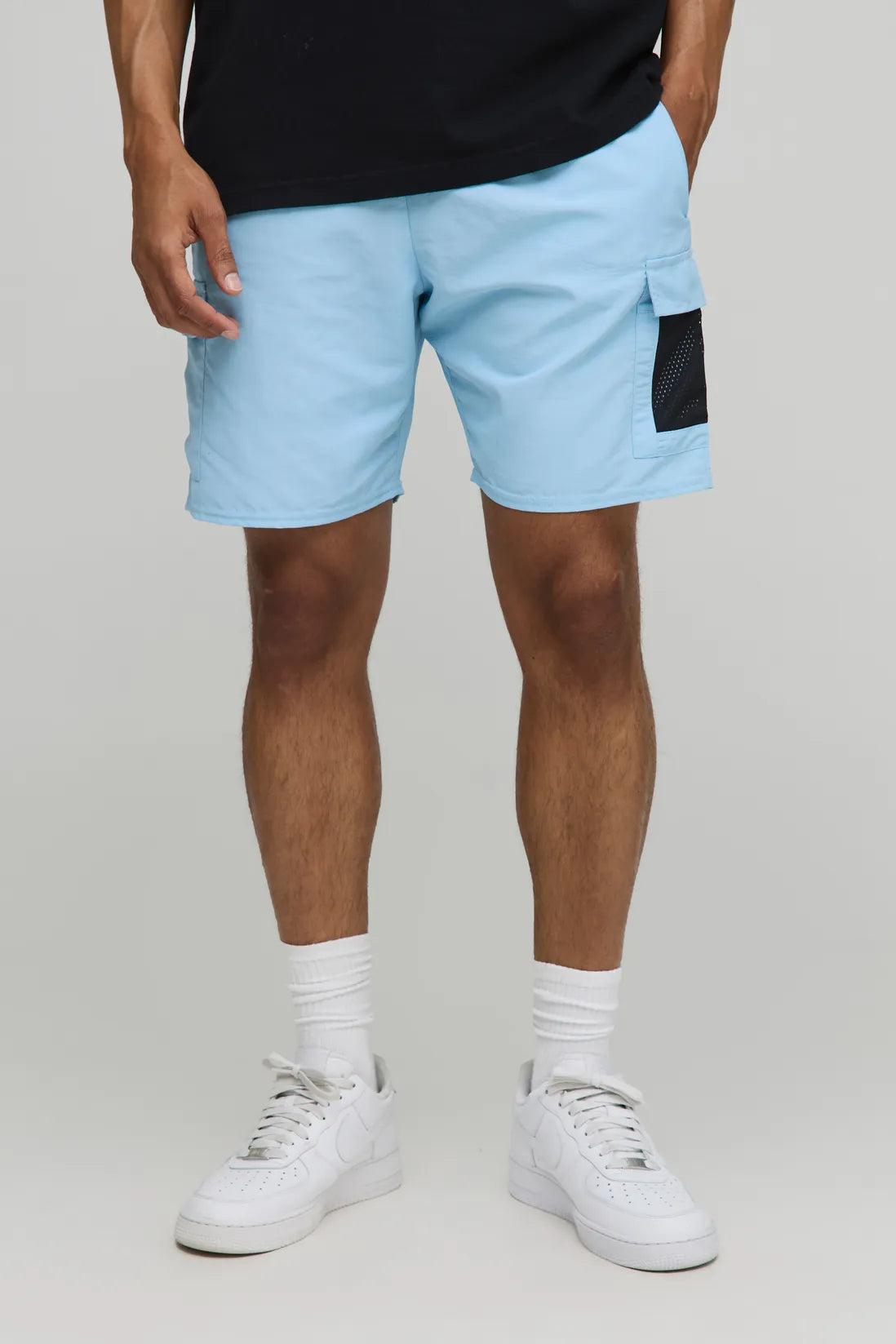 Elasticated Waist Slim Fit Nylon Cargo Shorts