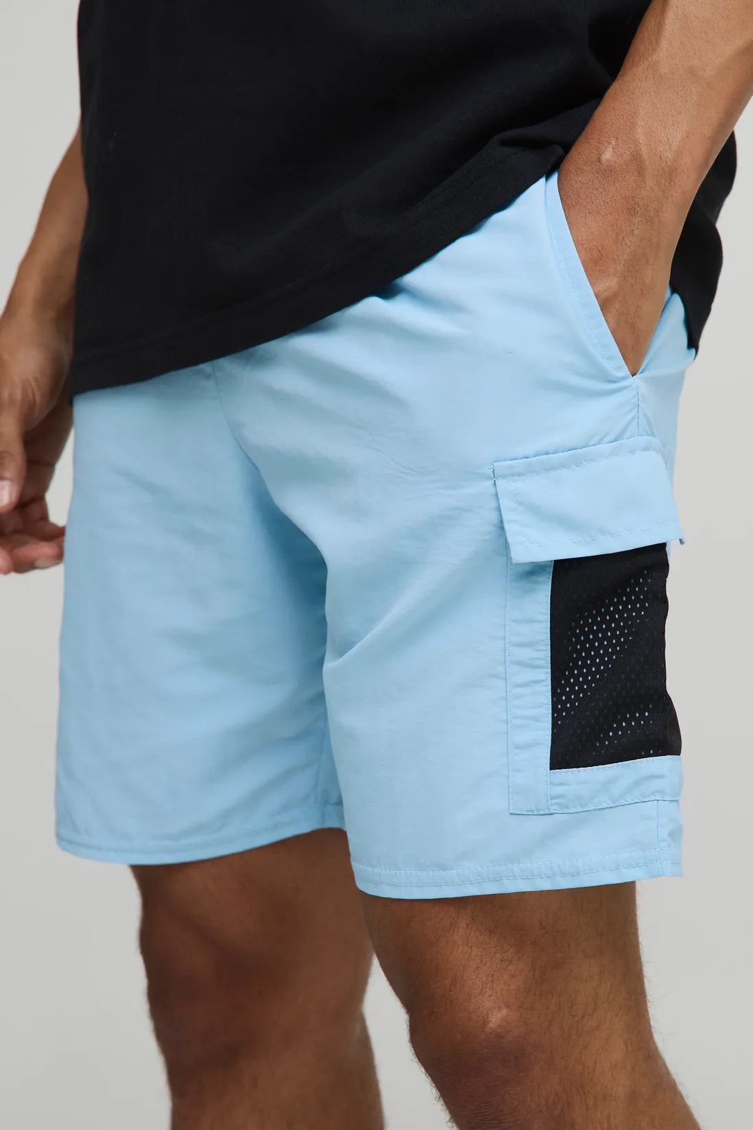 Elasticated Waist Slim Fit Nylon Cargo Shorts