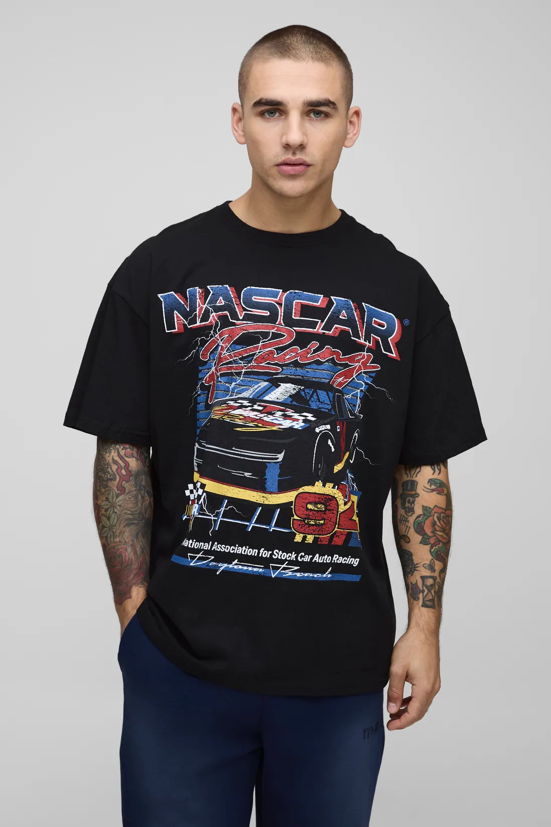 Oversized NASCAR Racing License Printed T-Shirt