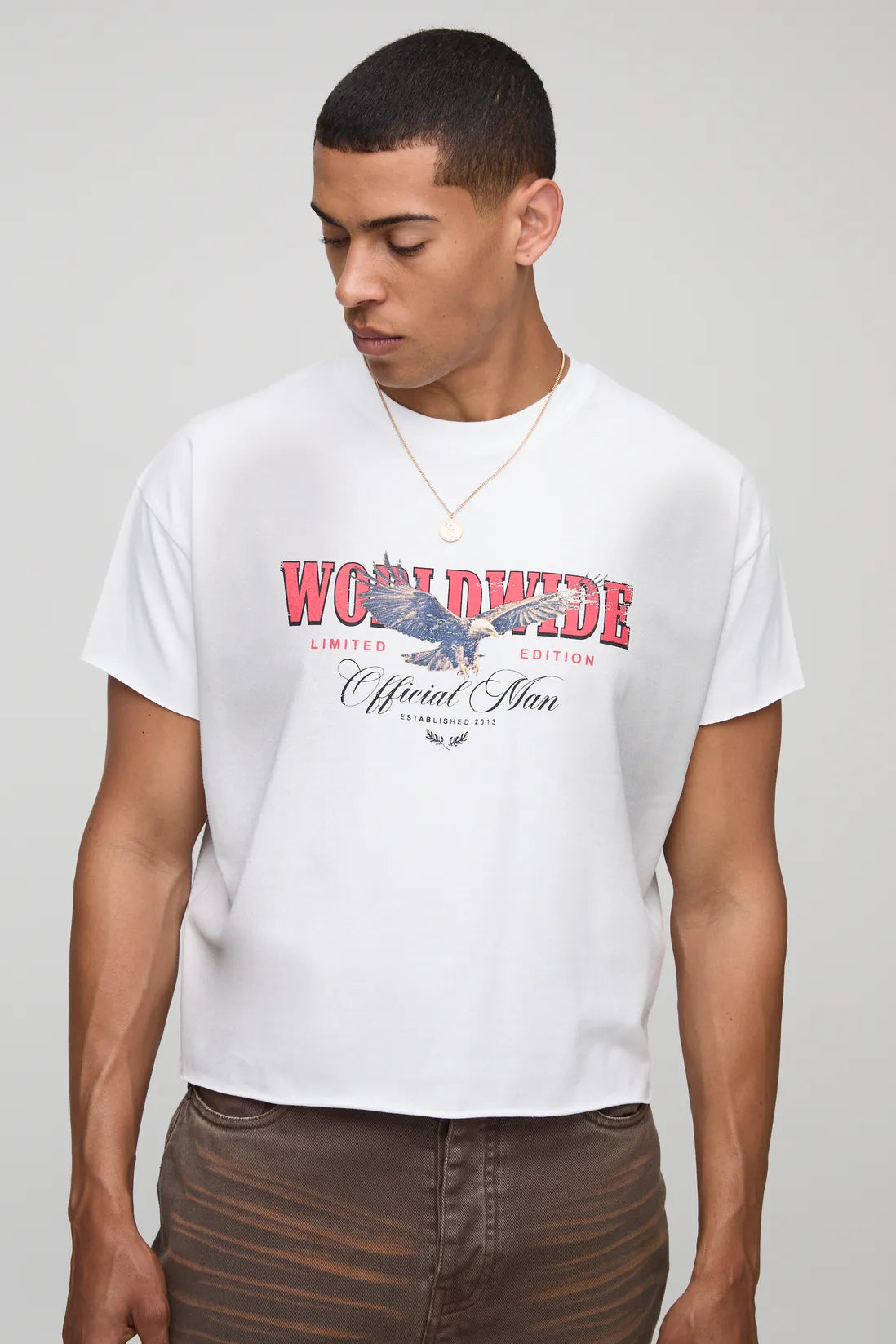 Oversized Shrunken Washed Eagle Graphic T-Shirt
