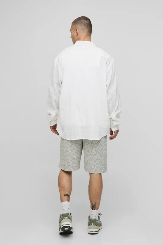 Elasticated Waist Straight Zig Zag Boucle Shorts