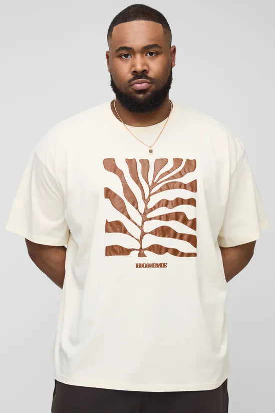 Plus Oversized Leaf Puff Print T-Shirt