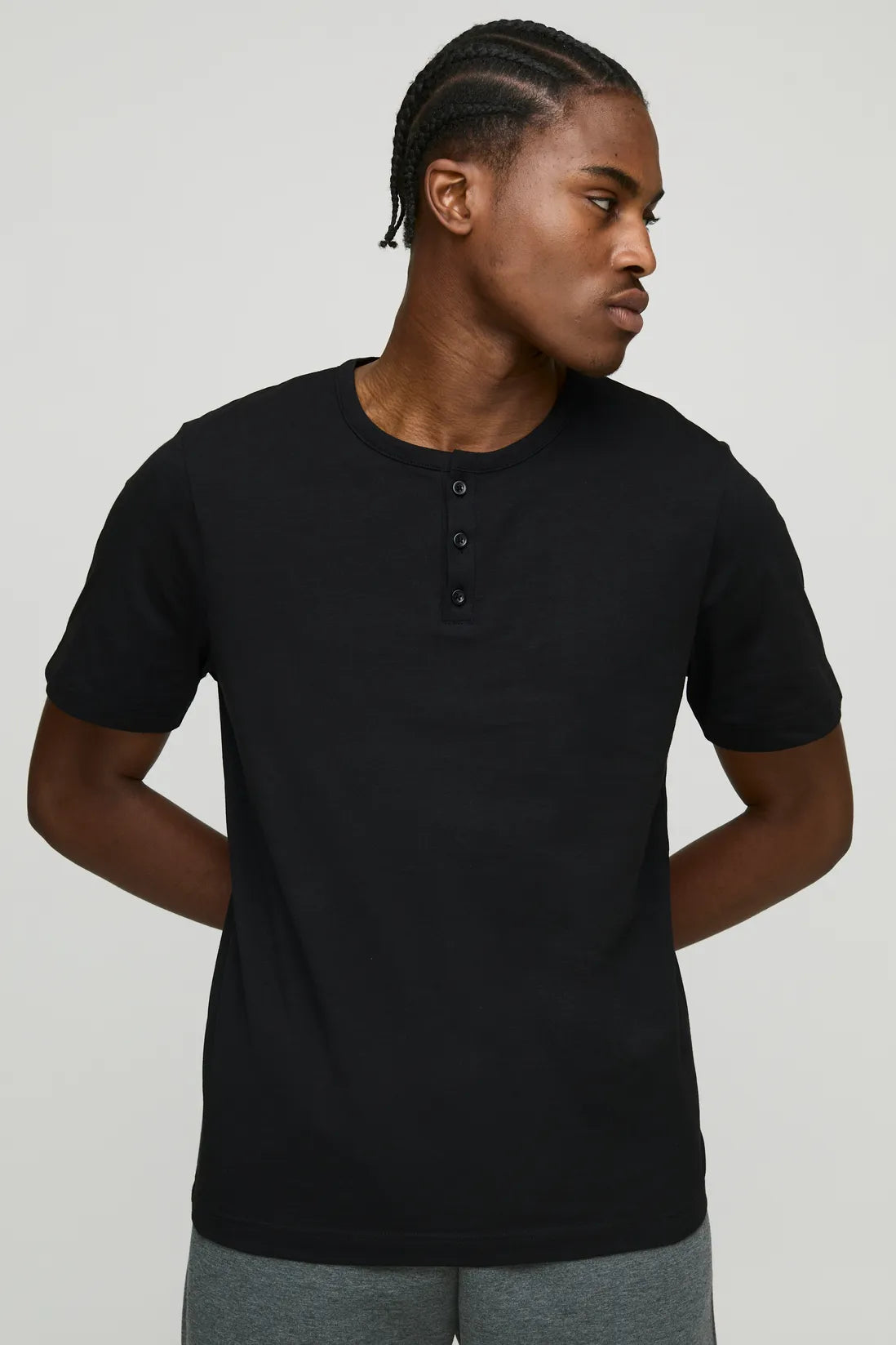 Regular Fit Button Neck Slub T-Shirt