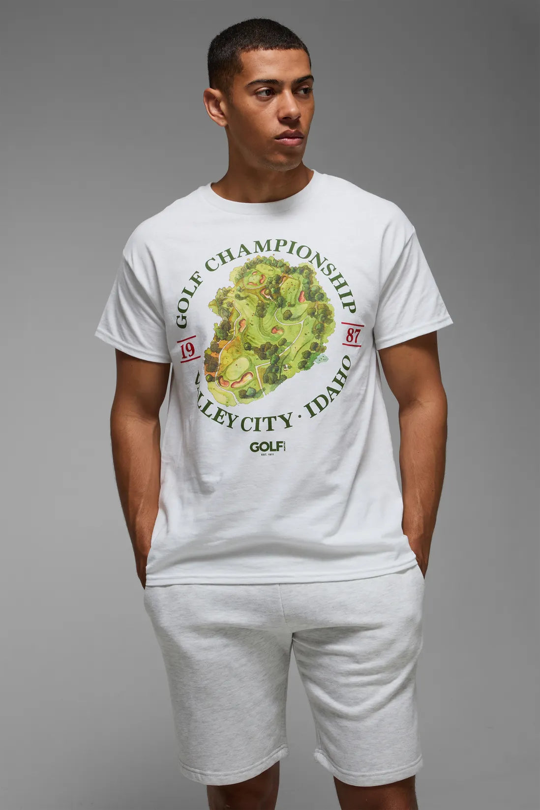 White Oversized Golf Championship License Printed T-Shirt