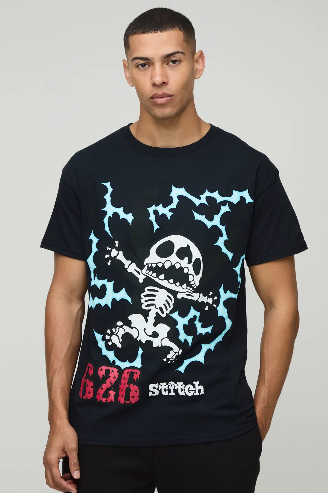 Black Regular Fit Disney Lilo & Stitch License Printed T-Shirt