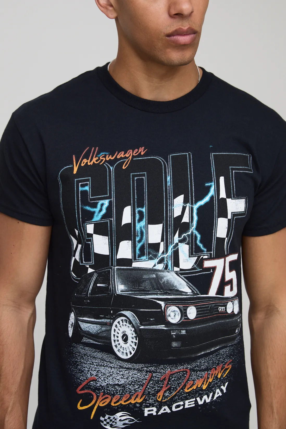 Black Regular Fit Volkswagen Golf License Printed T-Shirt
