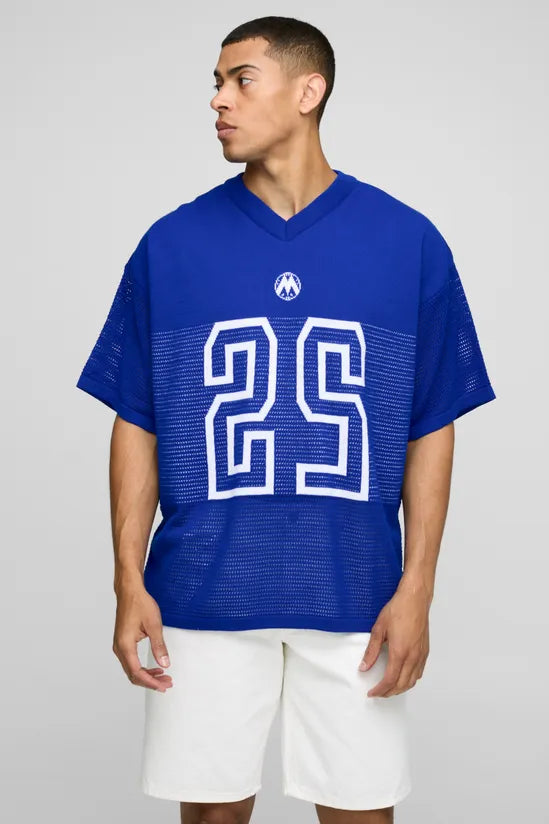 Oversized Fit Varsity V Neck Knitted T-Shirt