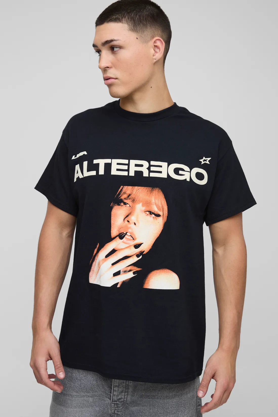 Black Oversized Lisa Alter Ego License Printed T-Shirt