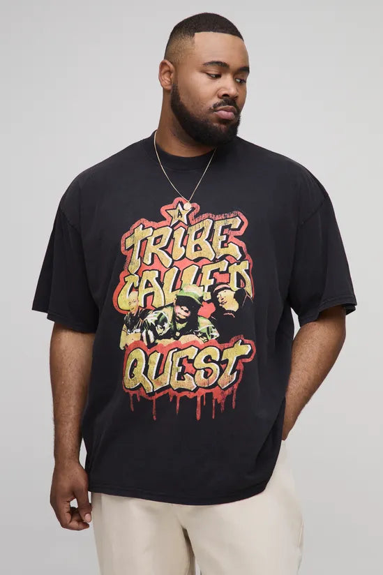 Plus Oversized A Tribe Called Quest License Acid Wash Print T-Shirt