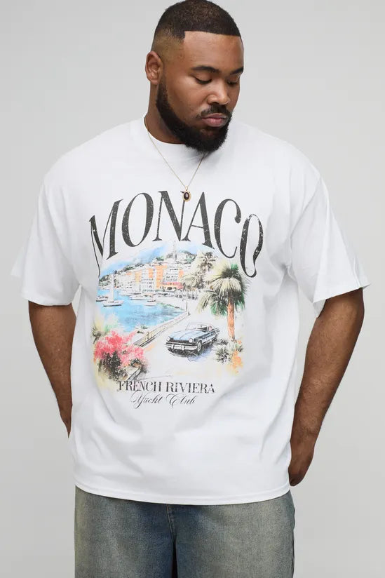 Plus Oversized Extended Neck Monaco Landscape Print T-Shirt