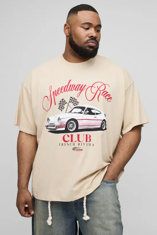 Plus Oversized Vintage Car Print T-Shirt
