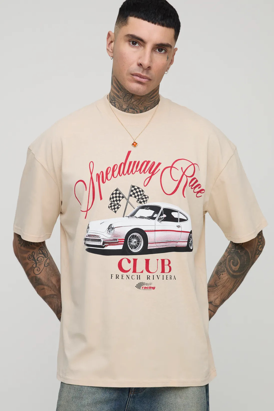 Tall Oversized Vintage Car Print T-Shirt