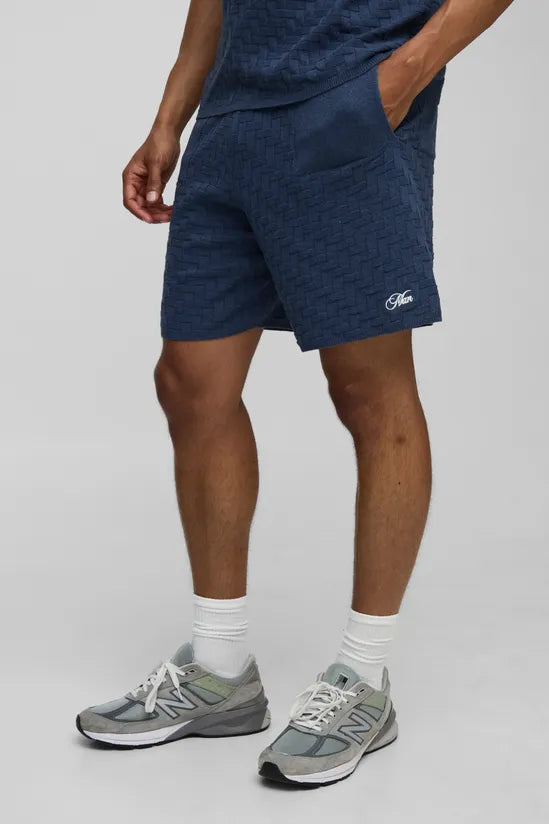 MAN Relaxed Cross Hatch Embroidered Knitted Shorts