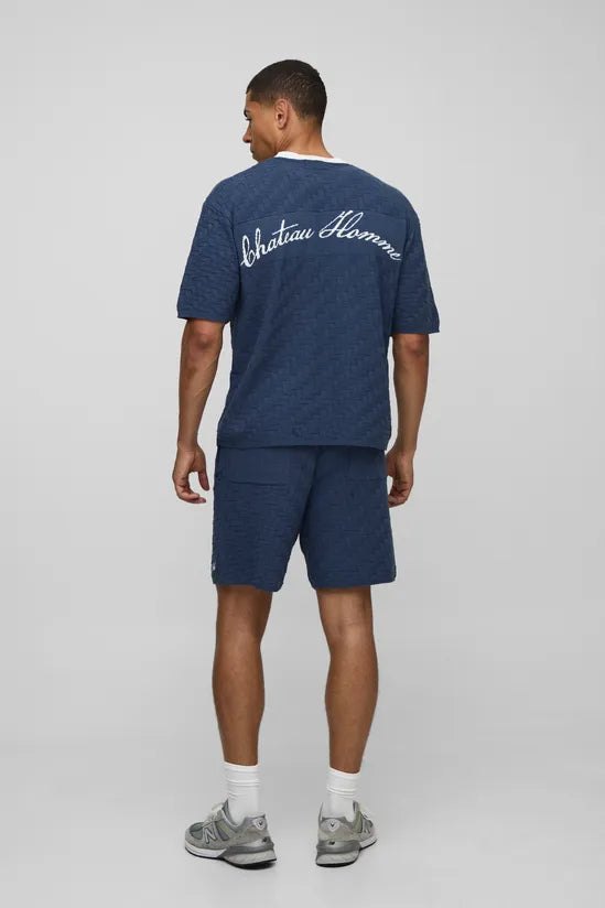 MAN Relaxed Cross Hatch Embroidered Knitted Shorts