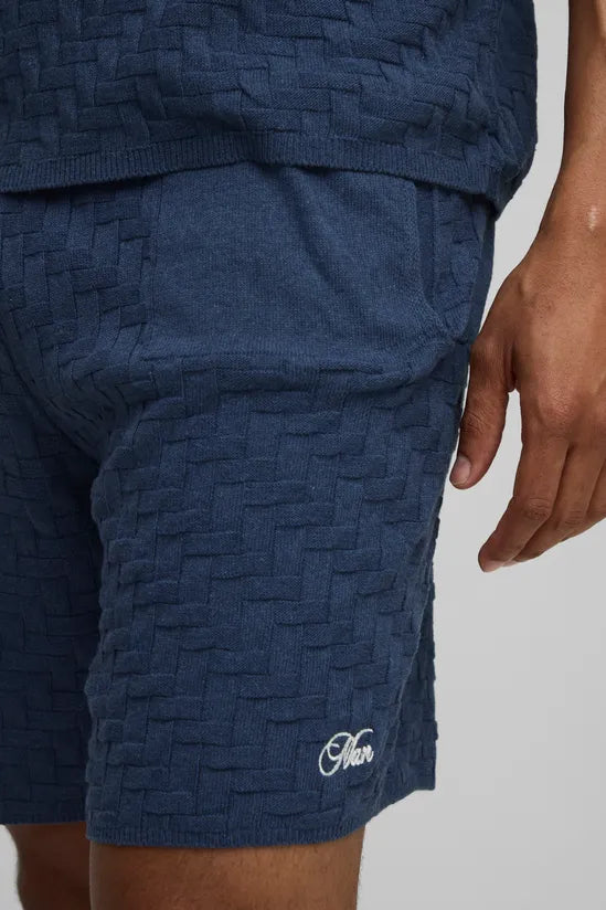 MAN Relaxed Cross Hatch Embroidered Knitted Shorts