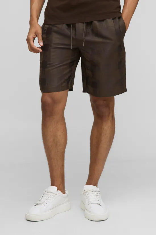 Elasticated Waist Relaxed Fit Satin Textured Shorts