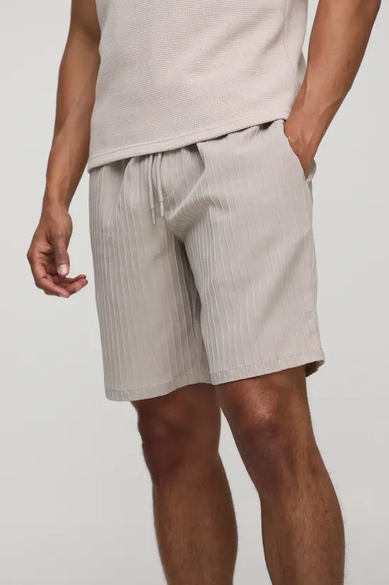Elasticated Waist Relaxed Fit Textured Stripe Shorts