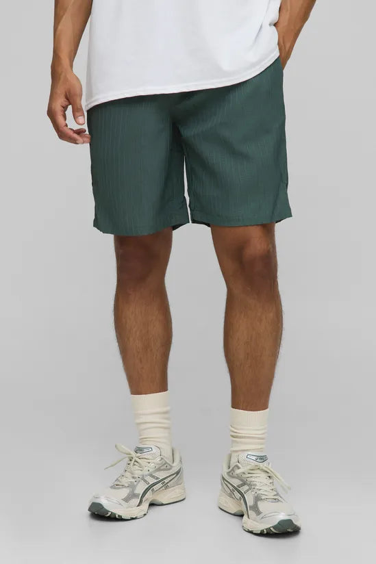 Elasticated Waist Relaxed Fit Textured Stripe Shorts