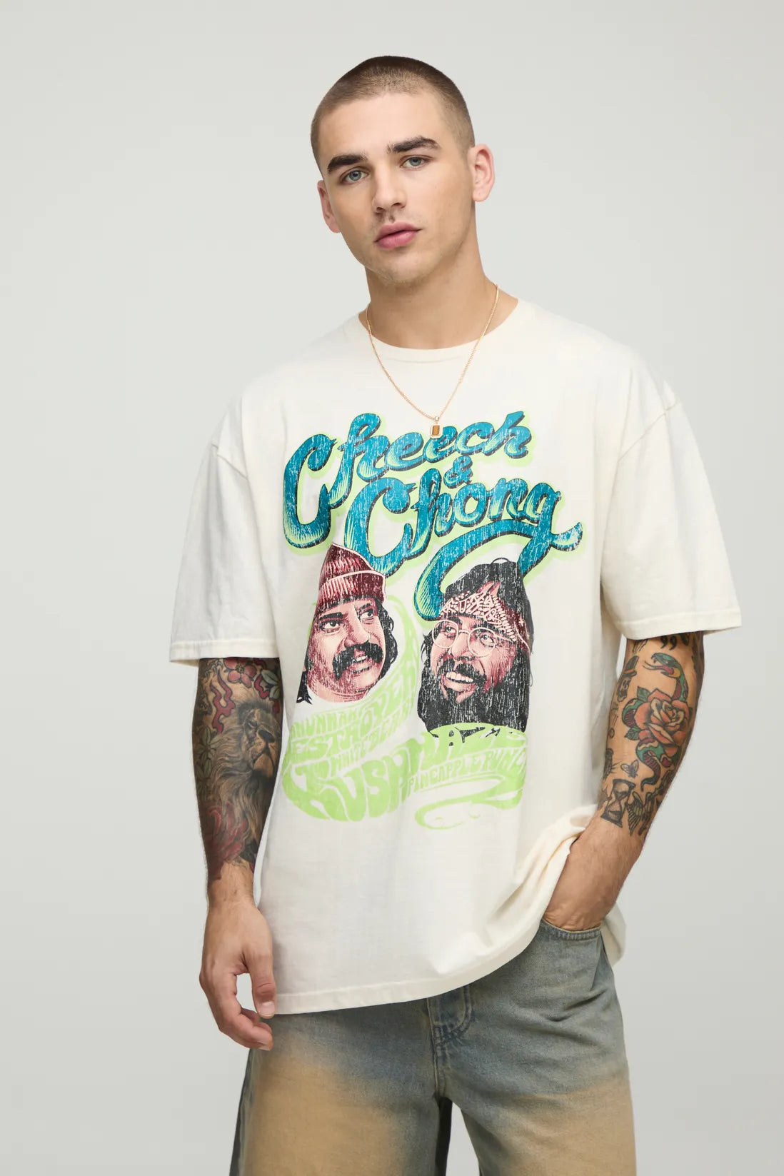 Ecru Oversized Cheech & Chong License T-Shirt