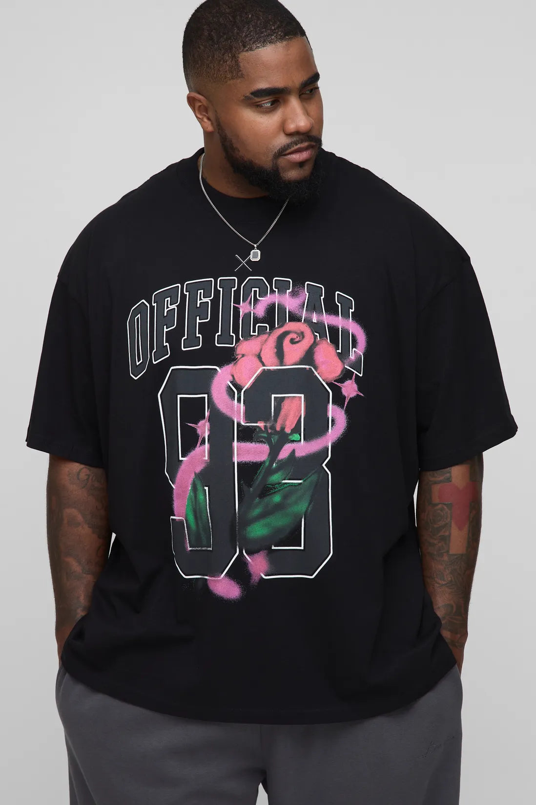 Plus Oversized Extended Neck Official Floral Print T-Shirt