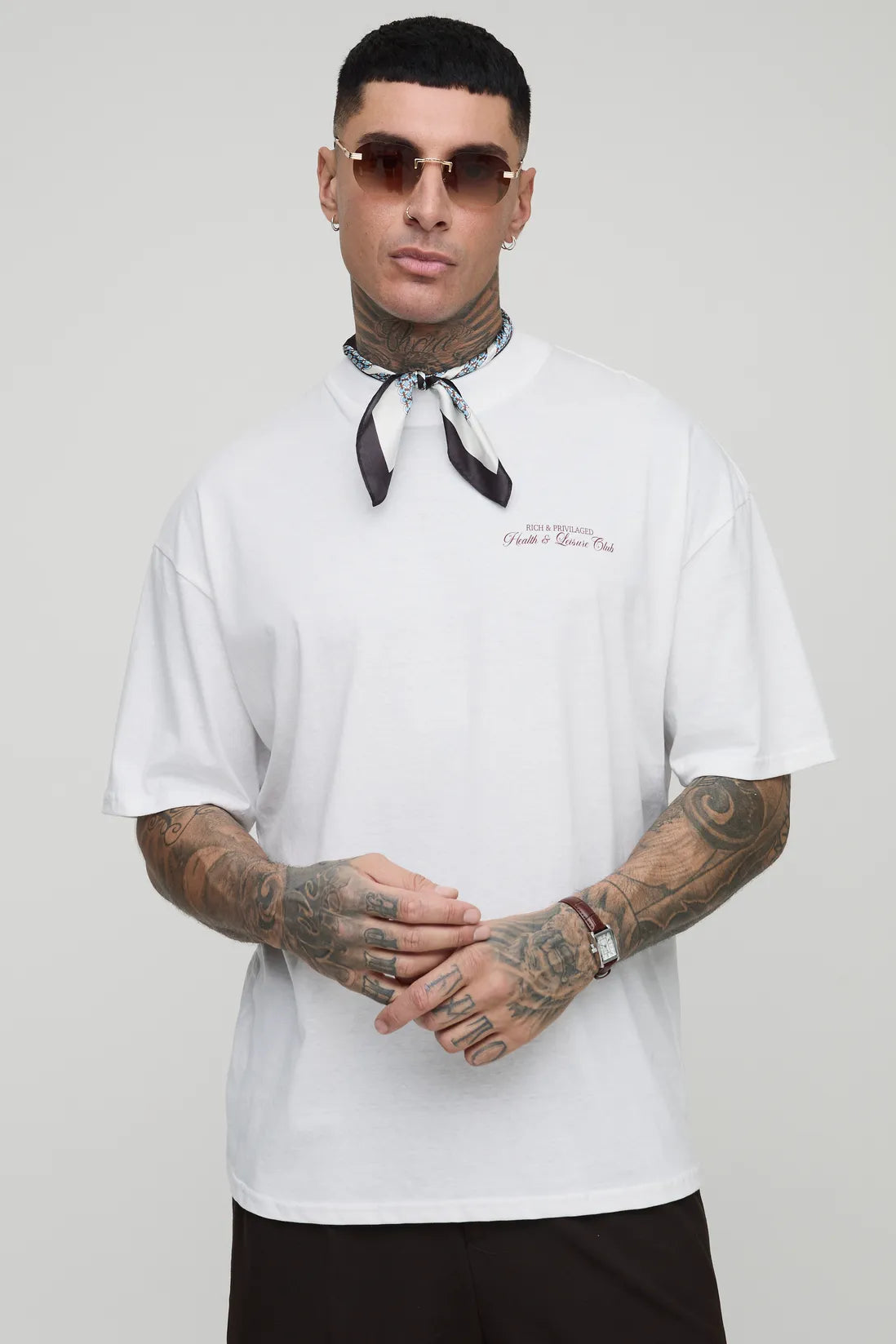 Tall Oversized Extended Neck Health & Leisure Club Print T-Shirt