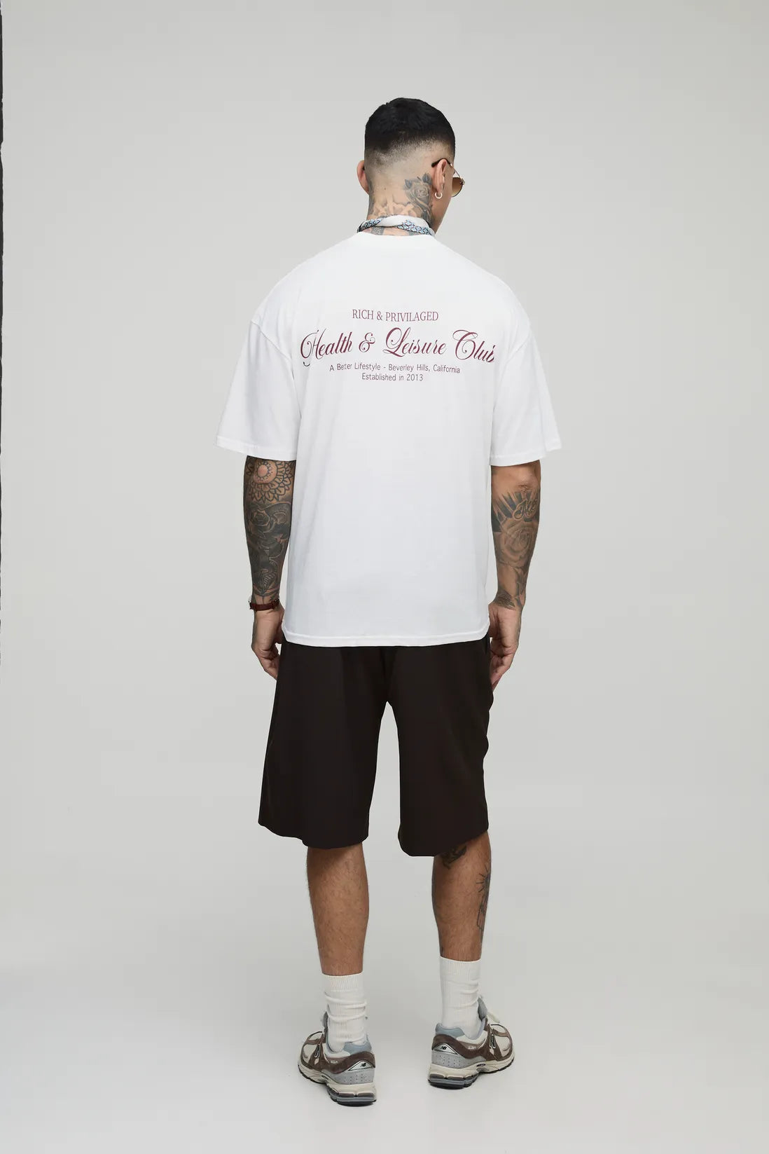 Tall Oversized Extended Neck Health & Leisure Club Print T-Shirt