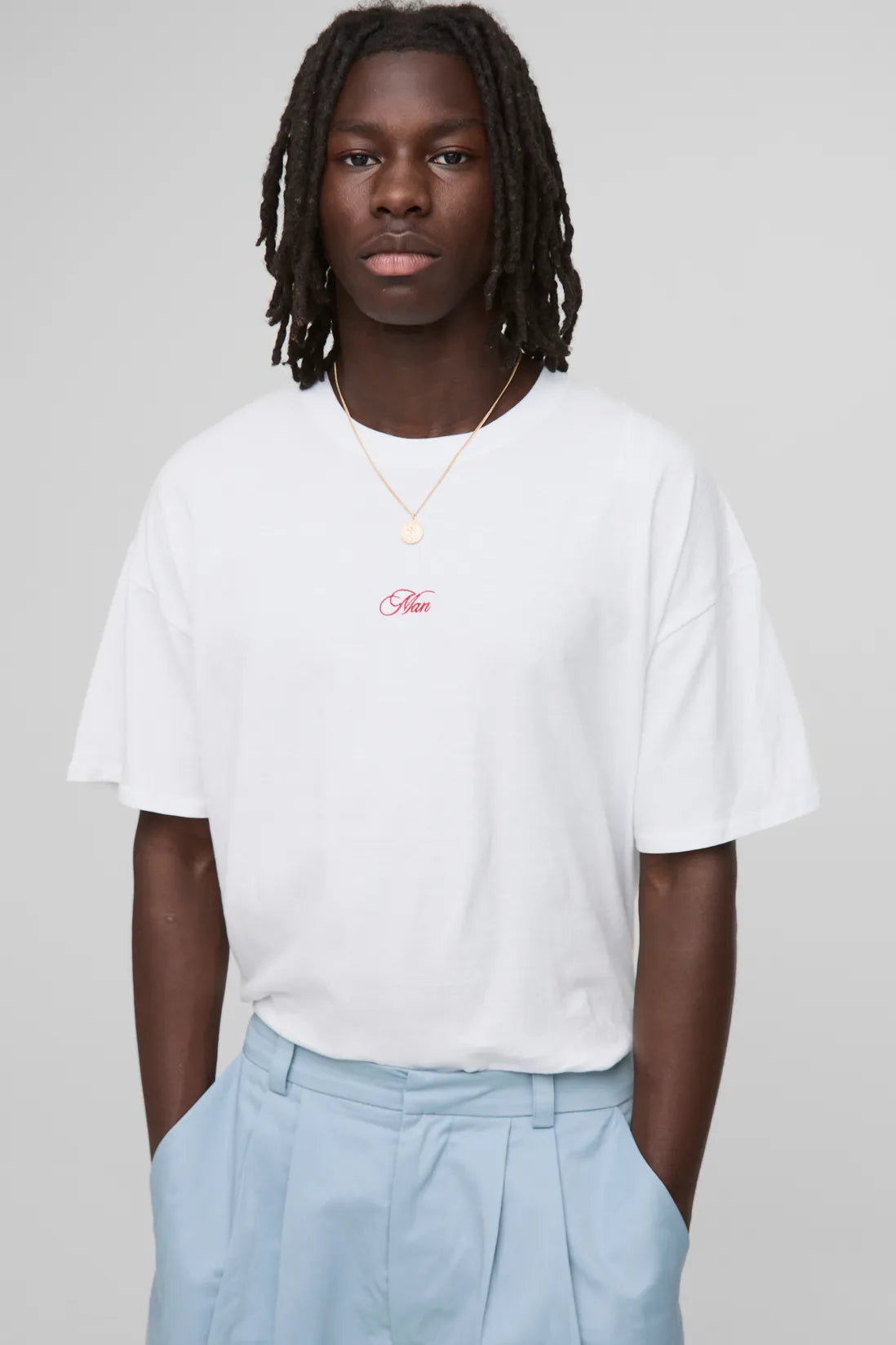 White Oversized Embroidered MAN T-Shirt
