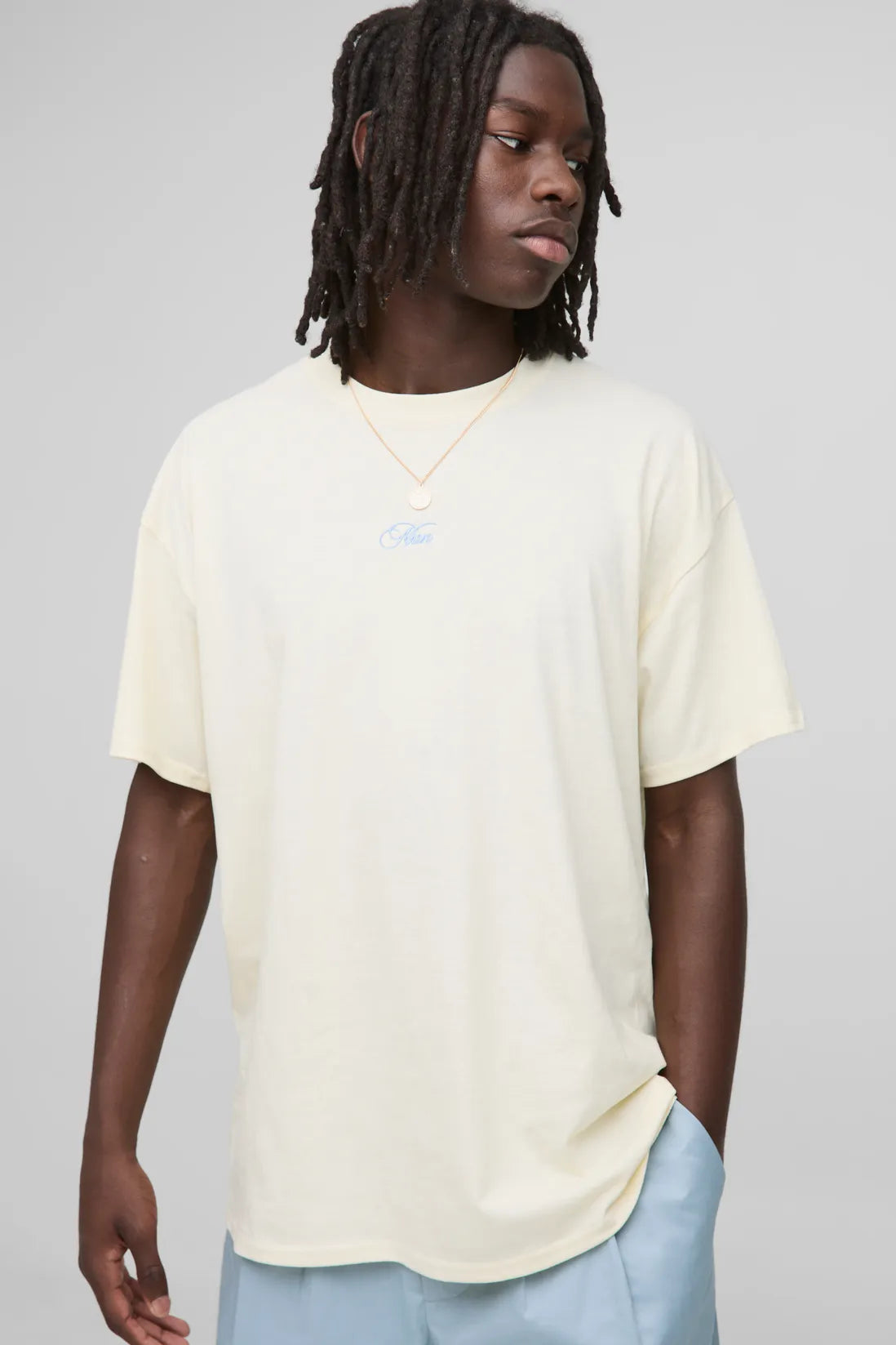 Ecru Oversized Embroidered MAN T-Shirt
