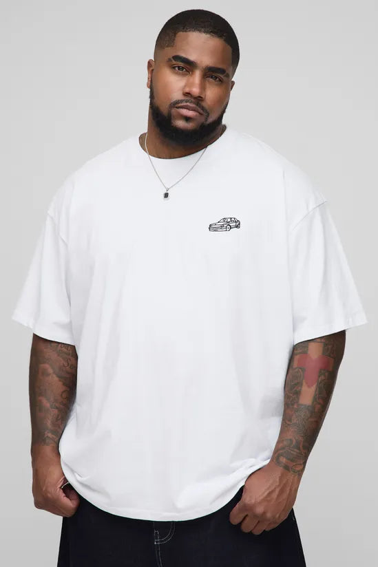 Plus Oversized Embroidered Car T-Shirt