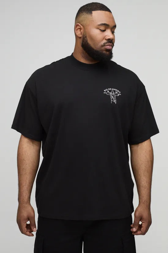Plus Oversized Extended Neck Embroidered Rio De Janeiro Embroidered T-Shirt
