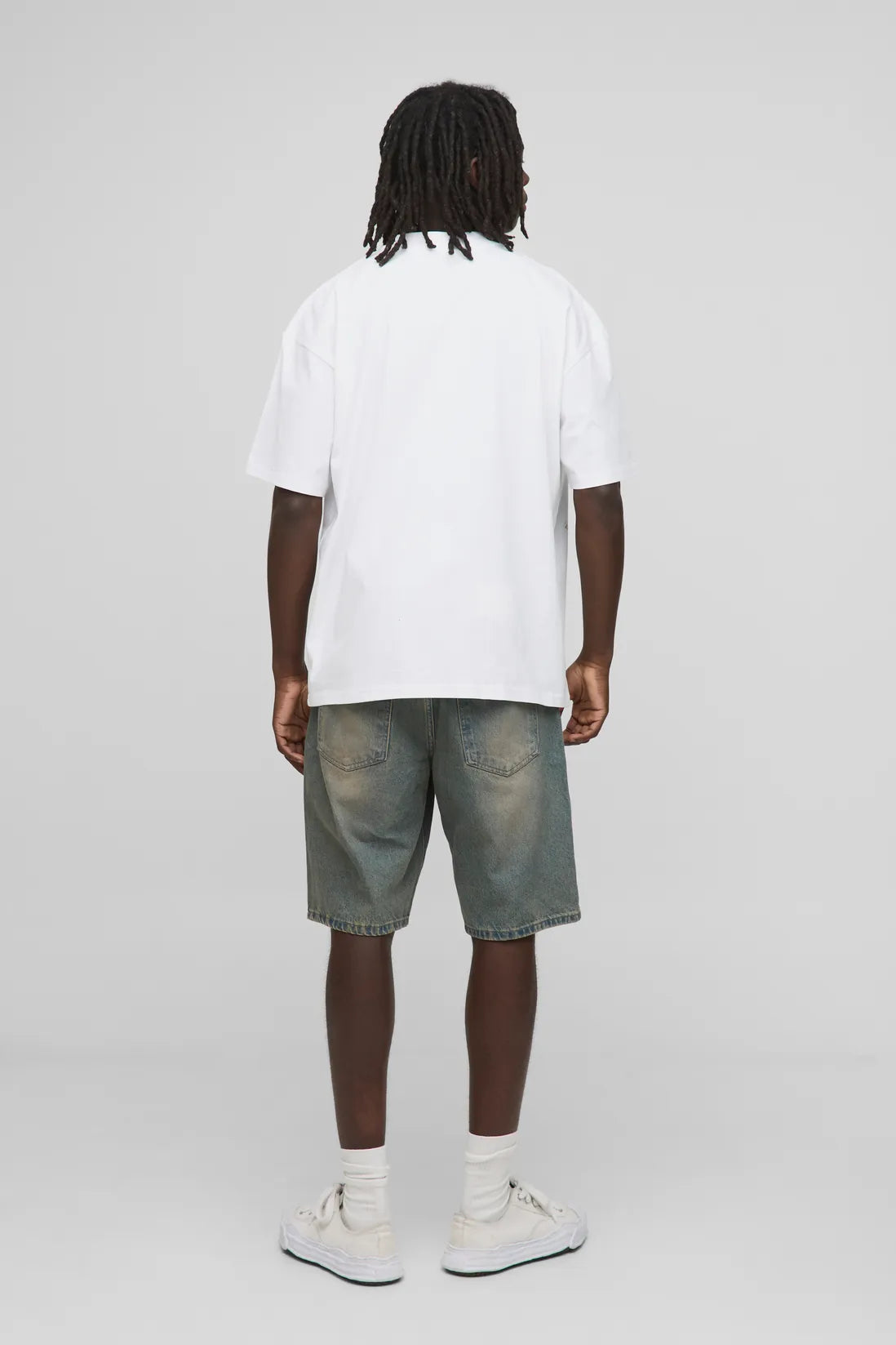 White Oversized Extended Neck Ofcl MAN Eagle Over The Seam Printed T-Shirt