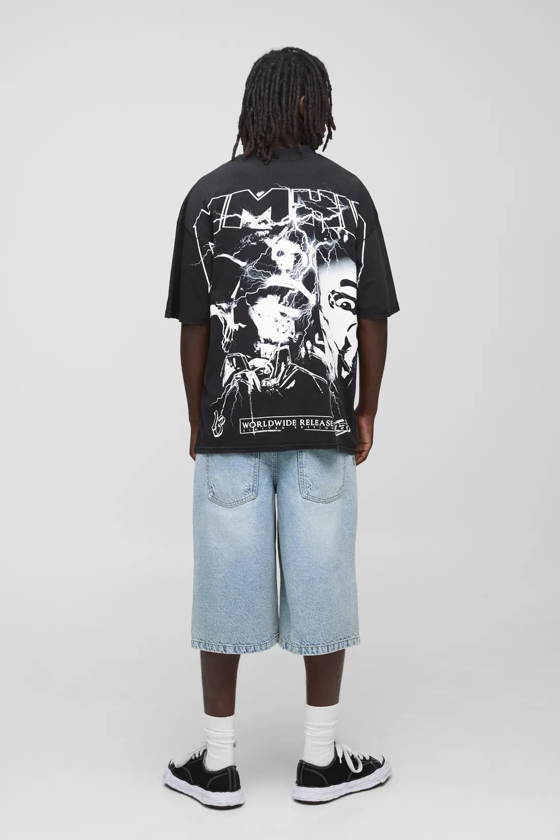 Black Oversized Official Over The Seam Printed T-Shirt