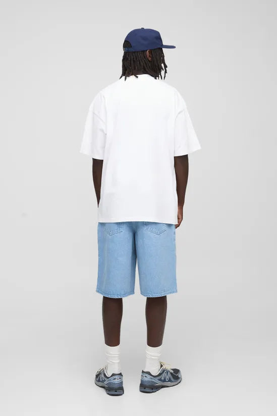 White Oversized Extended Neck Official Man Sardine Printed T-Shirt
