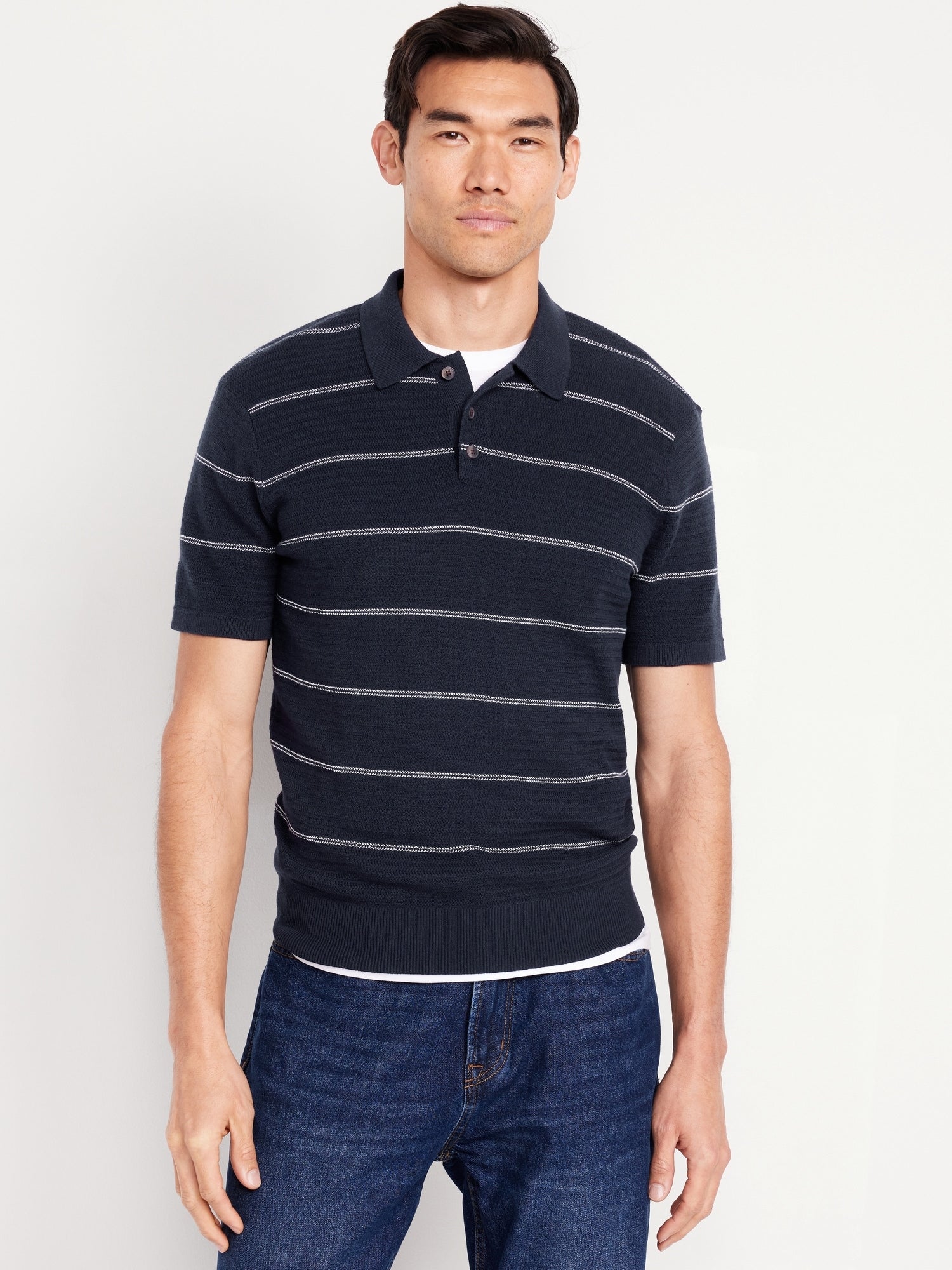Short-Sleeve Striped Polo Sweaters